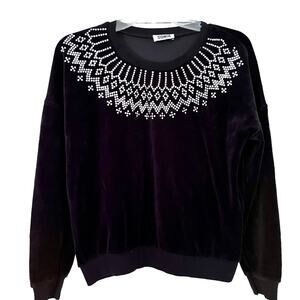 Sonia Rykiel Rhinestones Velvet Long Sleeve Sweatshirt Black Women's Size Small